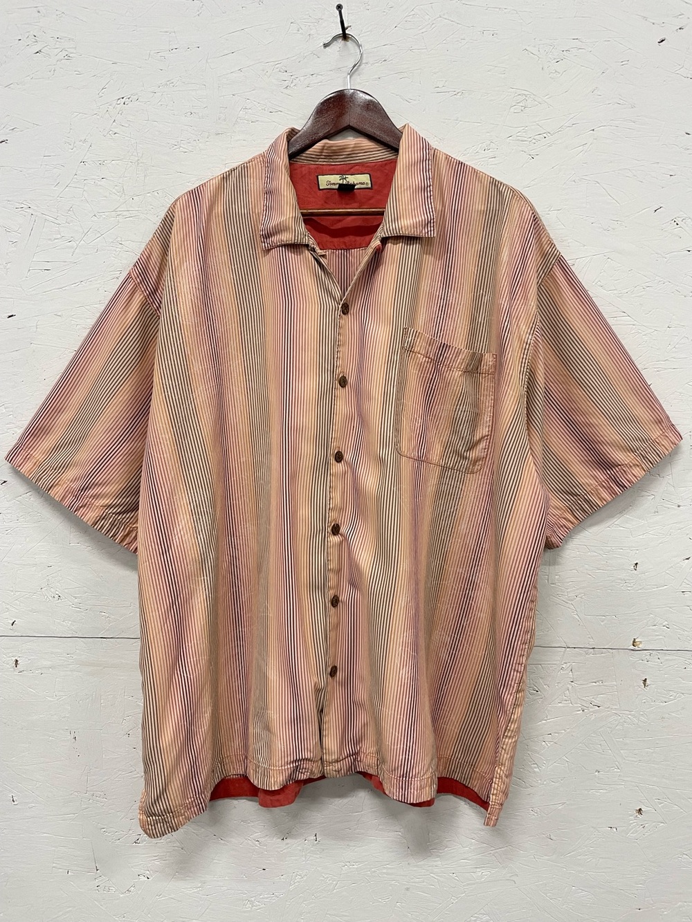 Vintage Tommy Bahama Striped Button Down Camp Shirt, XXL, 100% Silk